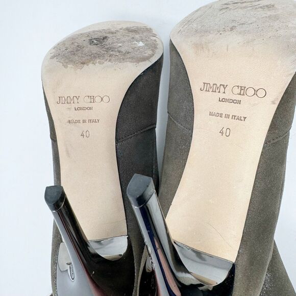 Jimmy Choo Tempo Bootie EU 40 Brown Shimmer Suede Shearling Fur Lined Heels - Picture 11 of 13